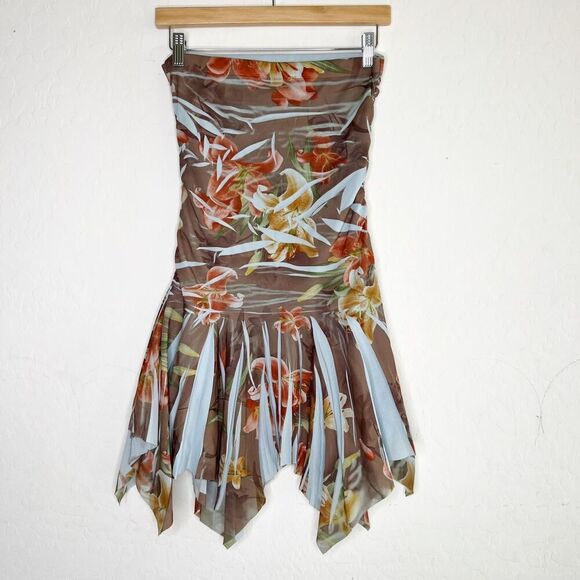 vintage Y2K soprano shark bite hem strapless ruched tube top flowy fairy dress - Picture 6 of 7